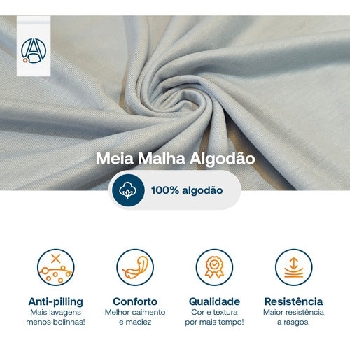 Tecido 2 Metro Meia Malha 100% Algodão Durável Para T-shirts