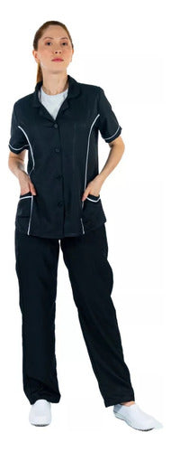 Kit 2 Conjuntos Uniforme Jaleco E Calça Para Faxineira E Babá