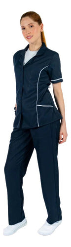 Kit 2 Conjuntos Uniforme Jaleco E Calça Para Faxineira E Babá